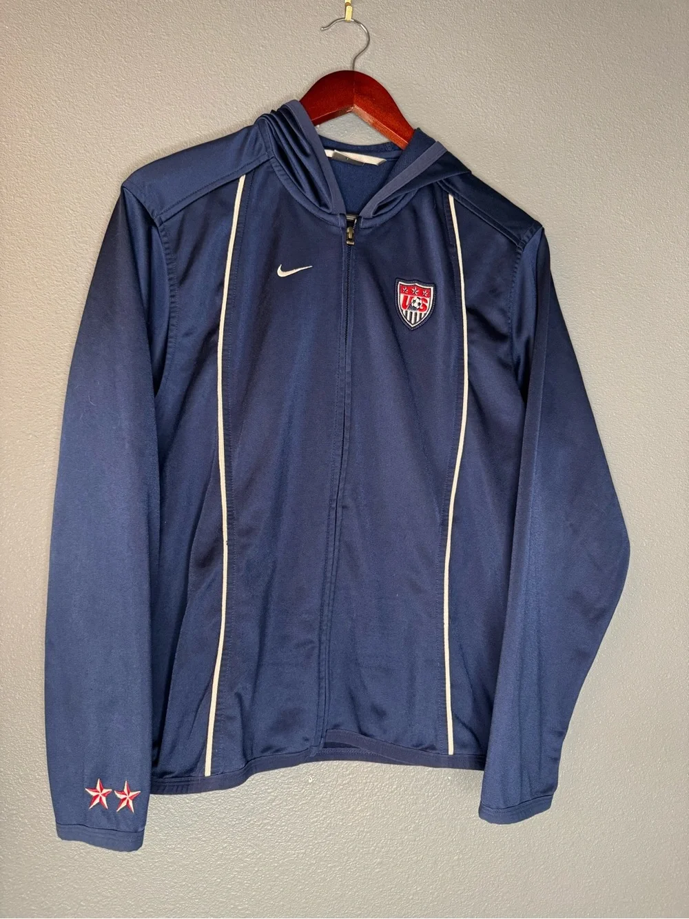 Vintage Nike USWNT USA Soccer Full Zip Hooded Track Jacket Navy Women’s M 8-10